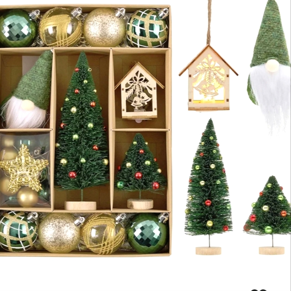 🍎New Christmas Gnome Tree Ornaments Wood Birdhouse Set Shatterproof Decorations